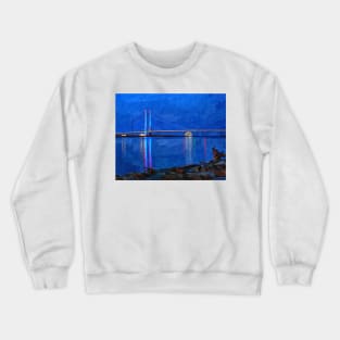 Indian River Inlet Bridge Painterly Full Moon Crewneck Sweatshirt